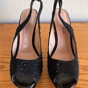 Lauren Lorraine Black Glitter Heels Candy Sling